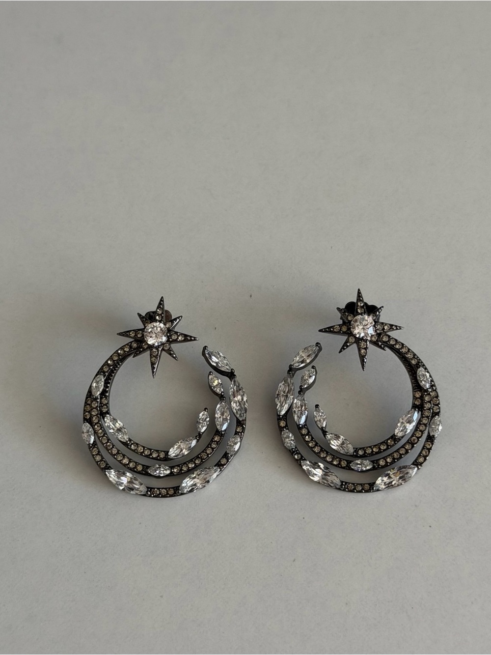 Authentic Swarovski Celestial Starburst Open Hoop Earrings – Dark Gunmetal